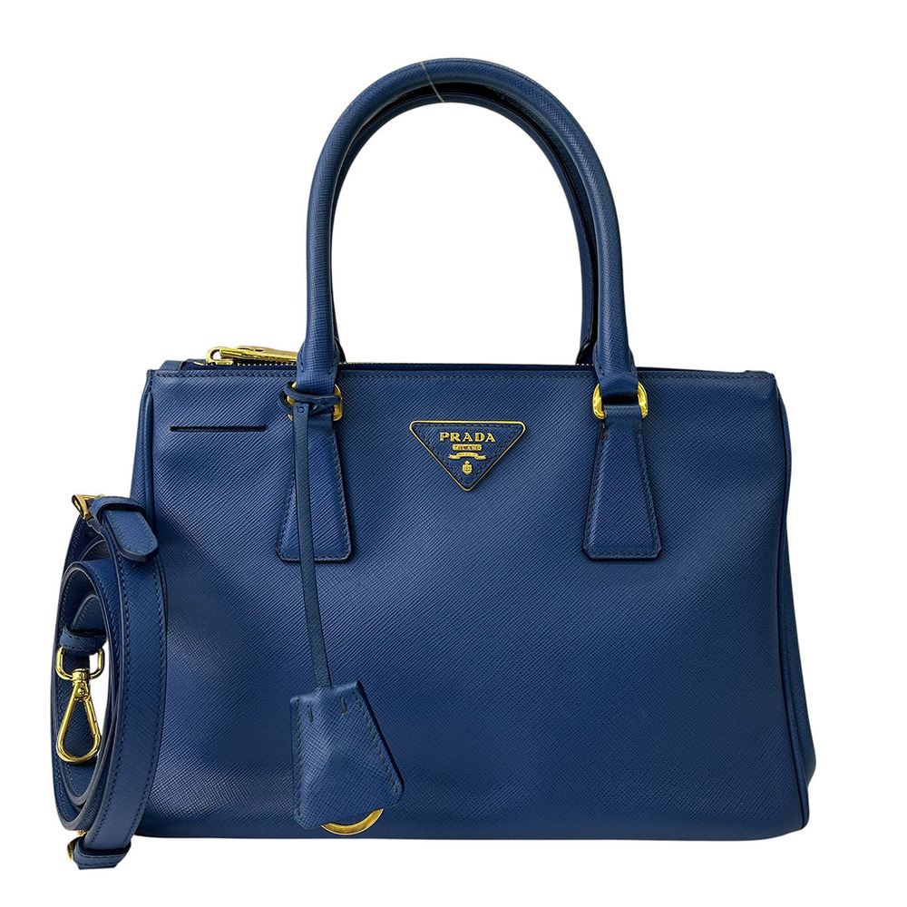 PRADA Saffiano Shoulder Handbag Leather Blue